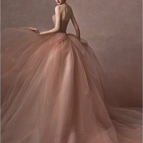 New Dusty Rose Ruffle Tulle Ballgown Strapless Prom/Debutante Dress - Picture 2 of 5